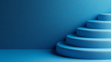 Obraz premium A set of three blue steps in front of a blue wall