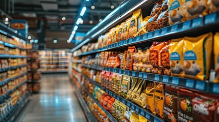 Grocery Store Aisles Filled with Snacks and Packaged Goods