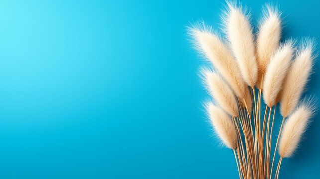 A bunch of pampas grass on a blue background