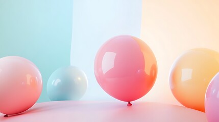 Floating balloons in vibrant colors with ample room for text on a soft gradient background