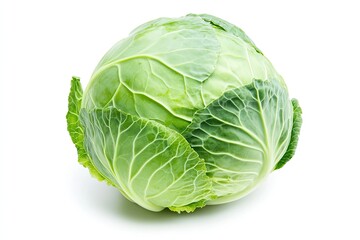 Obraz premium A perfectly round green cabbage head, isolated on a white background