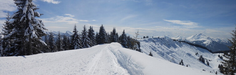 Obraz premium panorama des crêtes enneigées de Super Morzine situées à Avoriaz