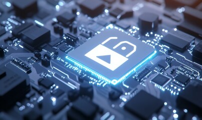 Environmental Energy Technology Concept with Eco battery symbol on a Microchip. White Neon Data flows from the CPU across a Futuristic Motherboard. Seamless Loop.