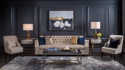 A stylish living room featuring elegant furniture and decor.