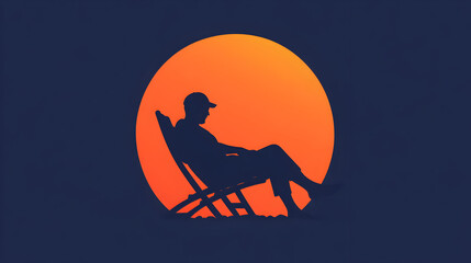A silhouette of a person sitting on a beach chair, symbolizing relaxation and vacation time. Beach chair minimalist icon.