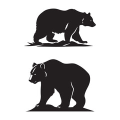 Fototapeta premium black bear walking pose silhouettes against a white background