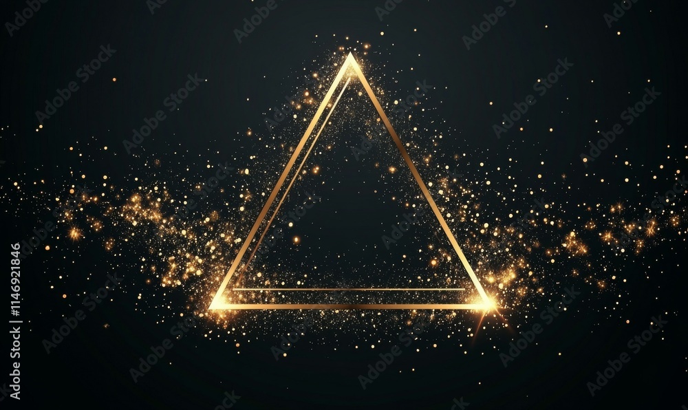 Poster holiday background with triangle frame on black. gold sparkler firework shape with copy space.