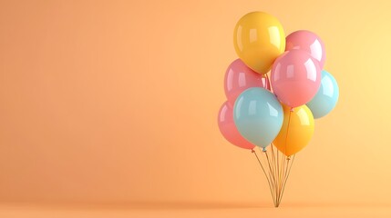 Colorful festive balloons arranged with blank space for text on pastel smooth background