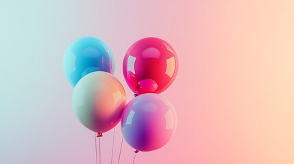 Shiny colorful balloons floating against soft gradient background with room for text