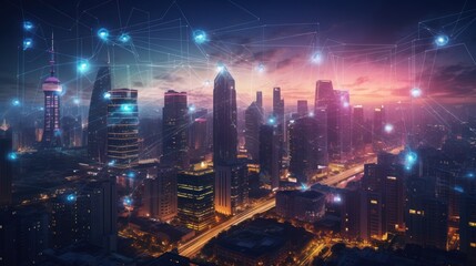 Obraz premium Smart City at Sunset: A Networked Metropolis