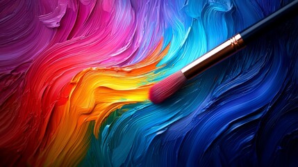 Fototapeta premium A paintbrush is sitting on top of a colorful background