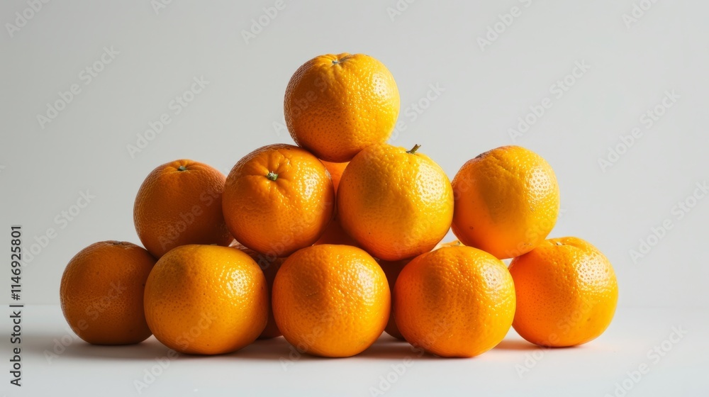 Poster minimalist composition of vibrant oranges arranged in a pyramid shape, adding visual interest to a s