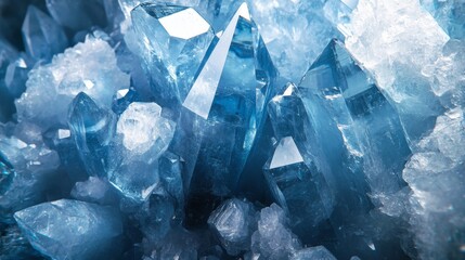 Blue Crystal Cluster Detailed Close Up View