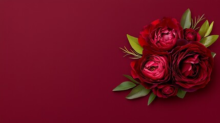 A bunch of red roses on a red background