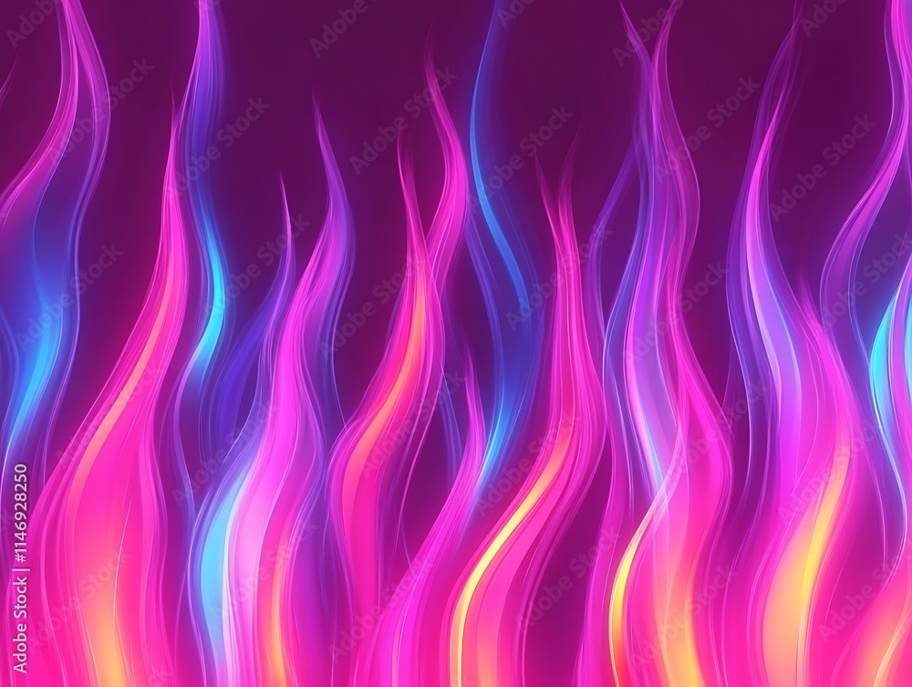 Poster dynamic neon flames forming a vivid and lively abstract pattern, perfect for backgrounds and digital
