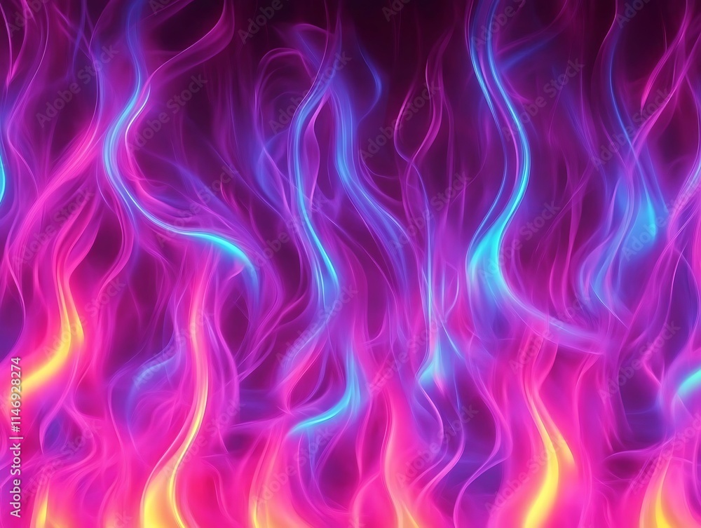 Poster dynamic neon flames forming a vivid and lively abstract pattern, perfect for backgrounds and digital