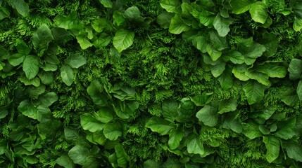 a close up of a green wall covered in leaves