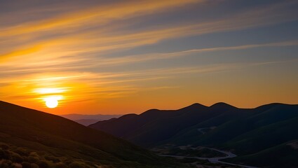 Naklejka premium Sunrise on the top of the mountain 4k background