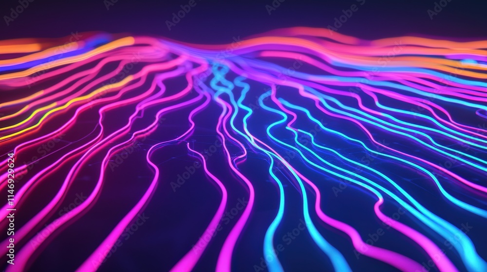Poster vibrant abstract waves of colorful light flowing in various directions with a futuristic neon glow e