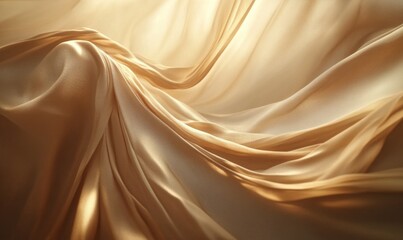 Fototapeta premium Gold Silk Fabric Background with Ripples and Folds. Elegant, Smooth Wedding Wallpaper.