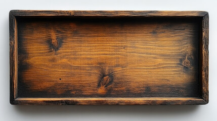 Obraz premium Rustic rectangular wooden tray, dark brown, empty.