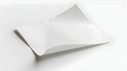 A blank sheet of paper with a slight curl, set against a clean, white background.