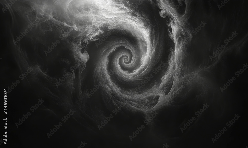 Aufkleber dark smoke curling into an infinite spiral, blending softly into a misty void, surreal patterns of m