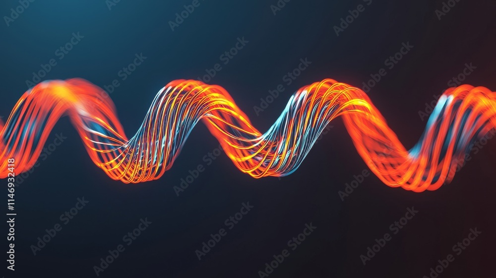 Poster abstract colorful wave design with glowing orange and blue lines flowing smoothly against a dark bac