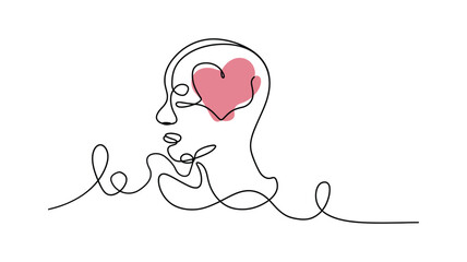 ontinuous Line Art of a Human Profile with Heart and Growth Concept | Love, Mind, and Nature Vector