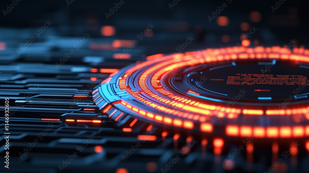 Poster futuristic abstract technology background with glowing circuits and neon elements for digital design