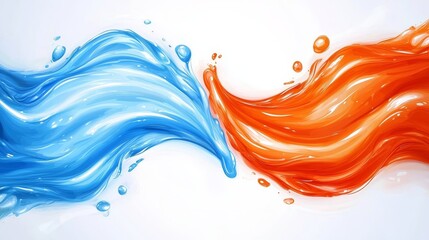 A blue and orange wave of water on a white background