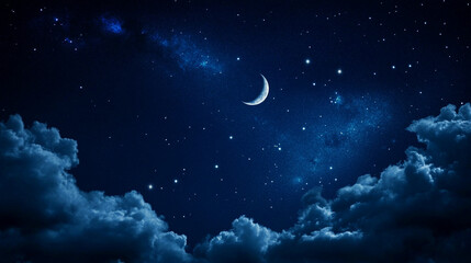 Obraz premium night landscape with moon and stars and various clouds, night view of starry sky with stars and moon, night background of sky, sky background in night.