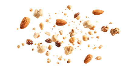 Delicious Almonds, Cashews, Walnuts, and Raisins Mix Falling