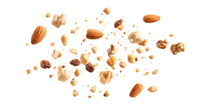 Delicious Almonds, Cashews, Walnuts, and Raisins Mix Falling
