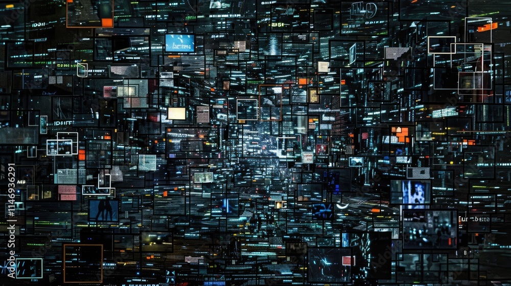 Poster this captivating abstract digital assemblage showcases a vibrant composition of interconnected visua