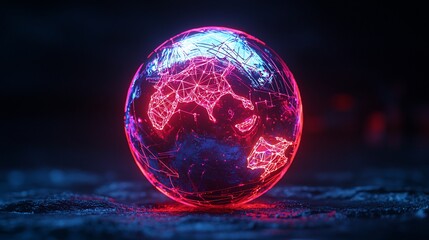 Glowing digital Earth sphere with network connections.