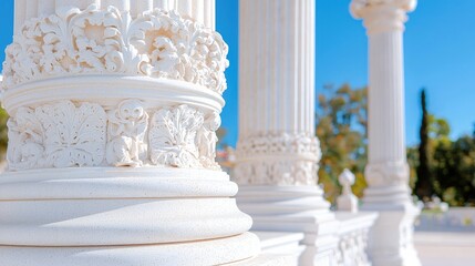 Obraz premium Close-up of ornate white columns under a bright sky.