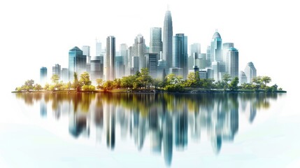 Obraz premium Modern City Skyline Reflected in Calm Waters