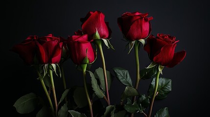 Obraz premium Red roses against a dark charcoal background, close-up shot, Minimalist style