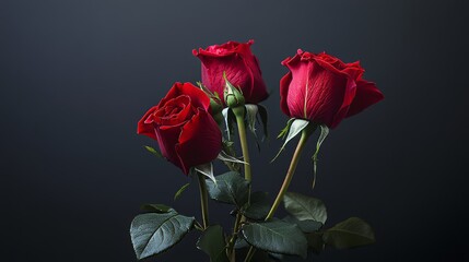 Obraz premium Red roses against a dark charcoal background, close-up shot, Minimalist style