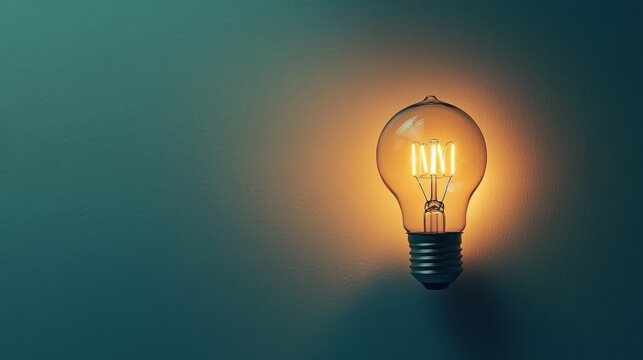 A bright yellow light bulb is glowing on a wall, illuminating the room with its warm, inviting light