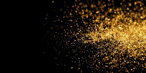 Scattered gold glitter particles shimmer on a dark background, creating a luxurious texture, abstract, metallic