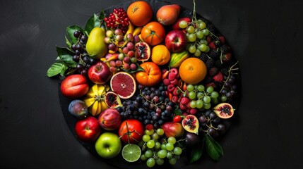 Abundant summer fruit assortment displayed in a circular design, symbolizing completeness