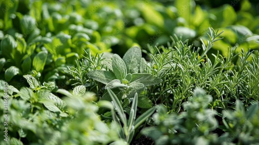Poster a variety of aromatic herbs are grown in the garden each one representing a different type of partic