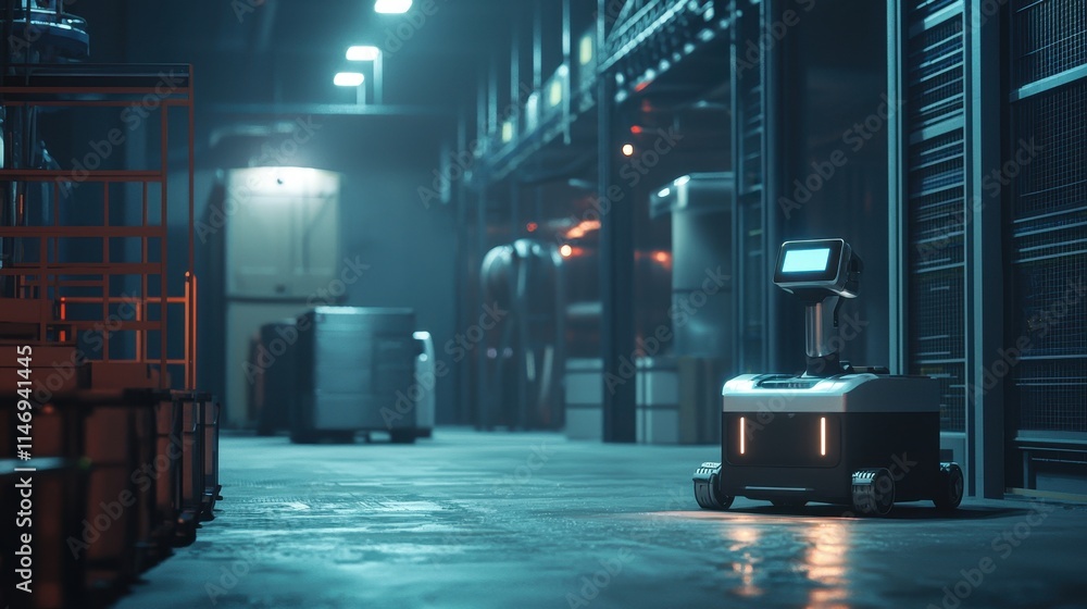 Poster advanced ai powered robotic assistant working in a modern industrial environment