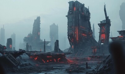 Damaged Structures form an Apocalypse City environment. War concept.