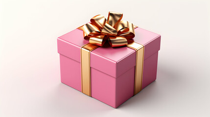 Obraz premium A pink gift box with a shiny gold ribbon and bow, symbolizing celebration and surprise.