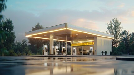 Obraz premium Modern Electric Vehicle Charging Station at Dusk