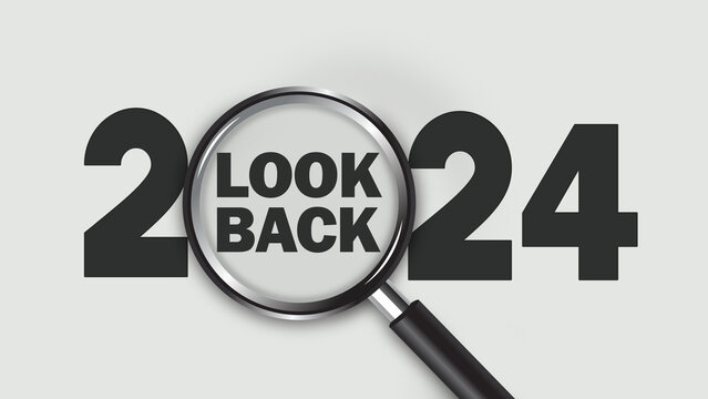 Looking back at the year 2024 concept. Best of the year, highlights, review, performance, evaluation of 2024. Office desk background.