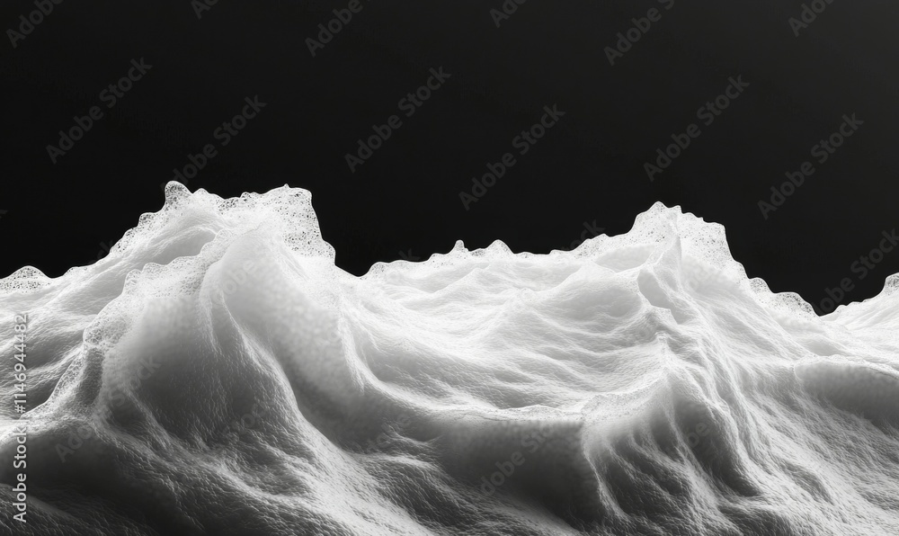 Poster minimalist ocean wave with precise foam details against a gradient black sky, creating stark contras